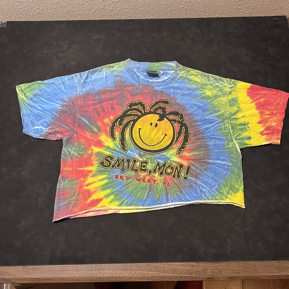 Vintage Rasta Smiley Face Shirt Tie Dye Crop Jamaica Key West Weed Bob Marley